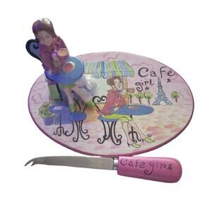 Certified Internatio Jennifer Brinley Café Girl Cheese Plate Knife Pepper Shaker